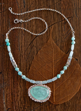 Roman Glass Silver Ripple Necklace