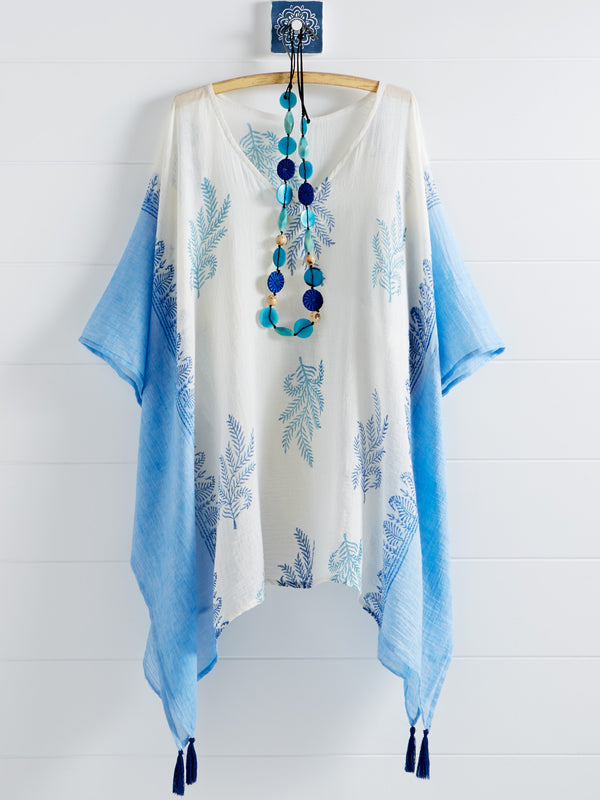 Hand-printed Fern Cotton Caftan Top