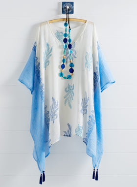 Hand-printed Fern Cotton Caftan Top