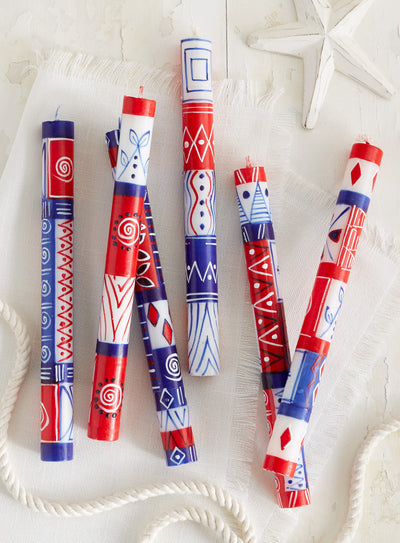 Red White & Blue Hand-Painted Candles FINAL SALE (No Returns)