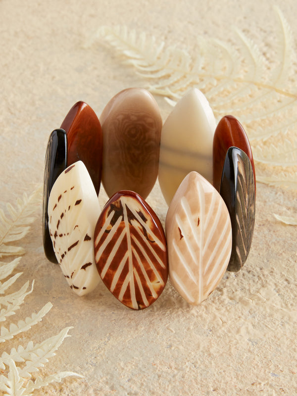 Tagua Tri-color Leaves Bracelet