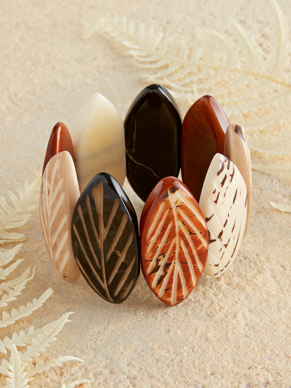 Tagua Tri-color Leaves Bracelet