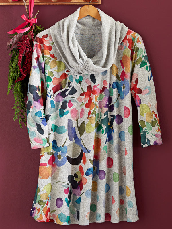 Petals and Polka Dots Cowl-neck Tunic