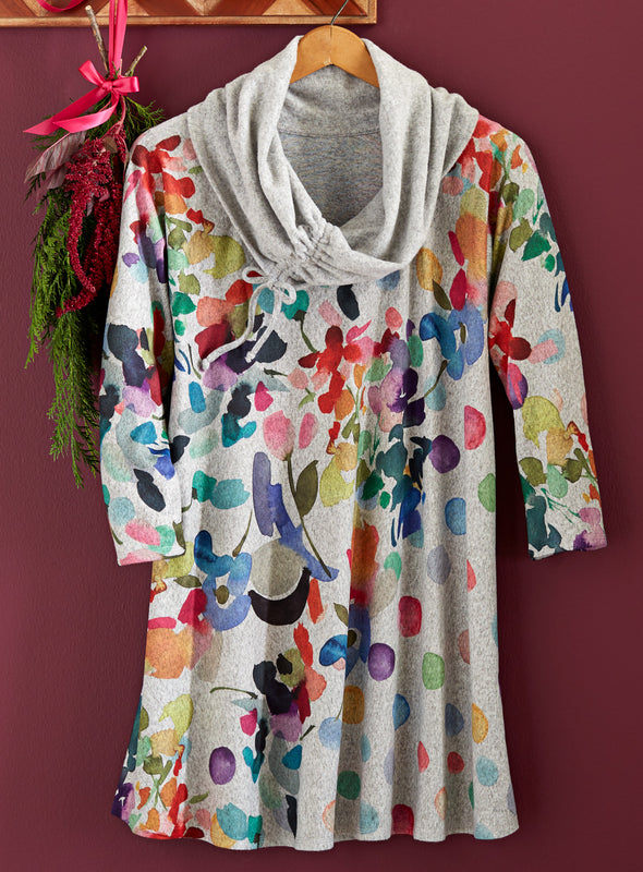 Petals and Polka Dots Cowl-neck Tunic