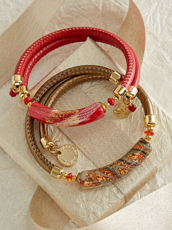 Venetian Glass Wrap Bracelets - Set of Red and Copper