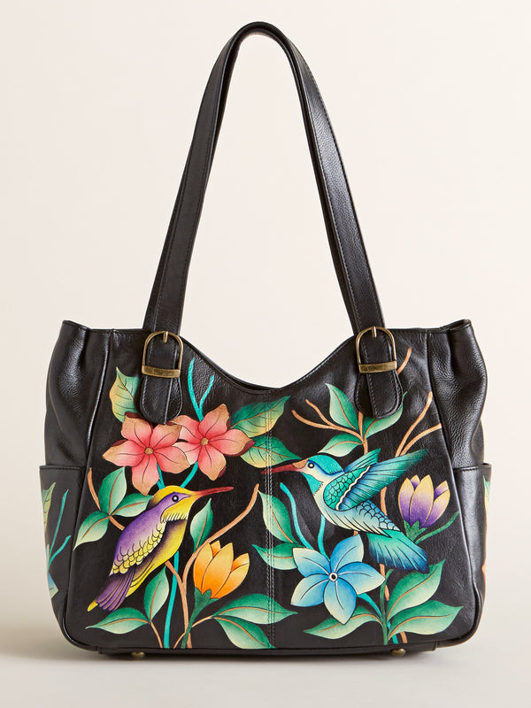 Hummingbirds at Night Hand-Painted Shoulder Bag