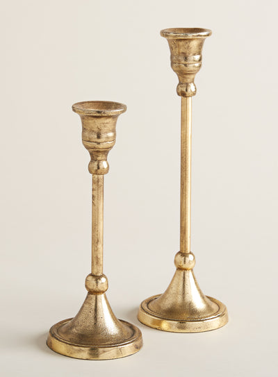 Cast Aluminum Candlesticks - Antiqued Brass