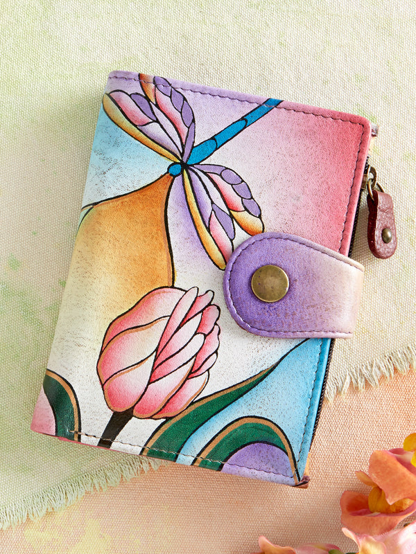 Stained Glass Dragonfly Hand-painted Leather Wallet