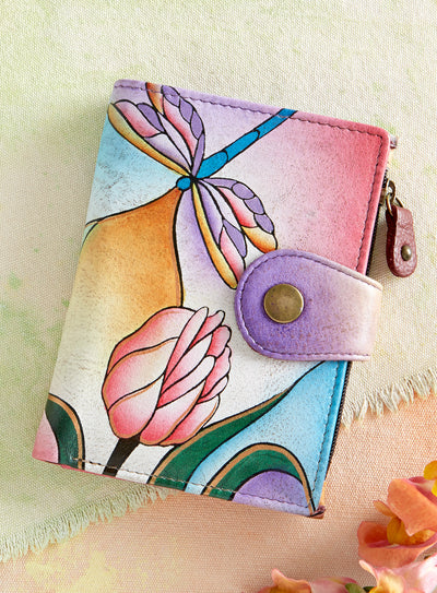 Stained Glass Dragonfly Hand-painted Leather Wallet