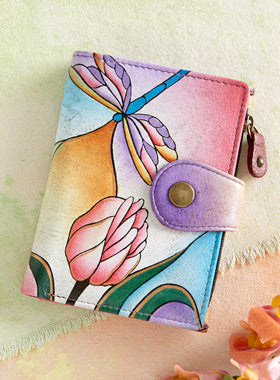 Stained Glass Dragonfly Hand-painted Leather Wallet