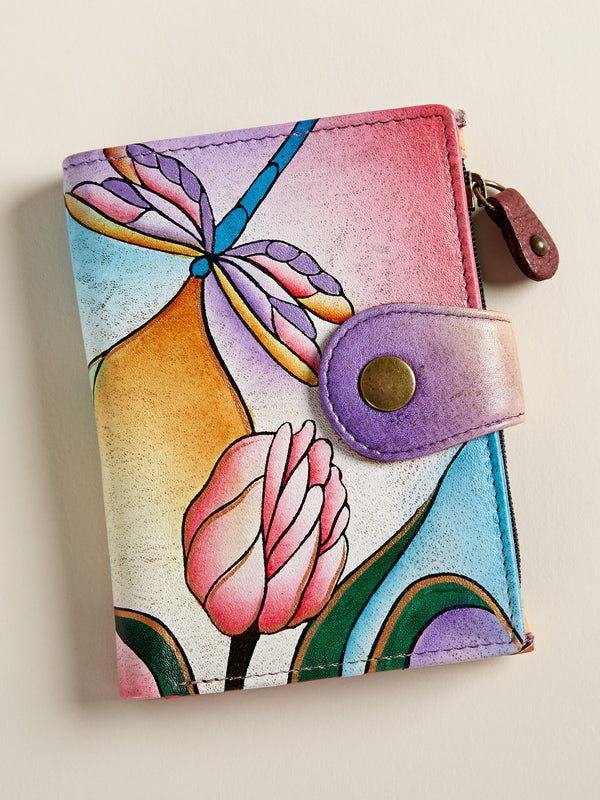 Stained Glass Dragonfly Hand-painted Leather Wallet