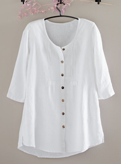 Linen Pintuck Pocket Tunic FINAL SALE (No Returns)