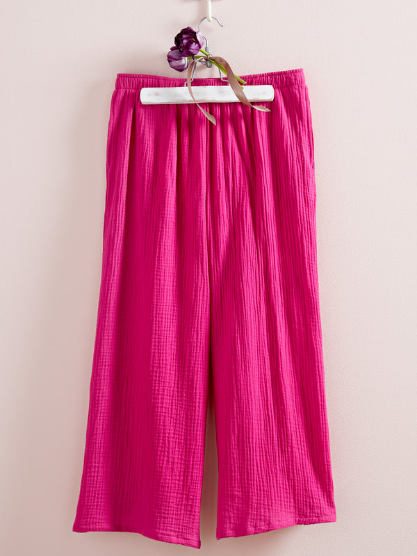 Cotton Ripple Wide-leg Pants