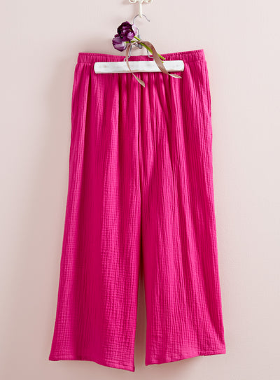 Cotton Ripple Wide-leg Pants