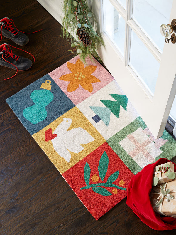 Christmas Icons Hand-Hooked Rug