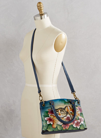 Kitten Trio Hand-Painted Leather Satchel