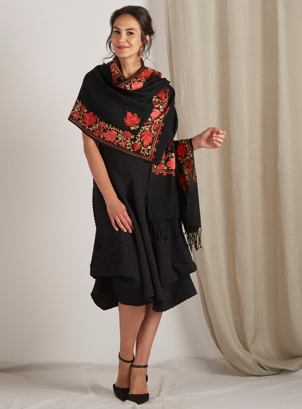 Falling Petals Embroidered Shawl Outfit