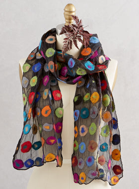 Floating Felt-on-Silk Scarf - Polka Dots