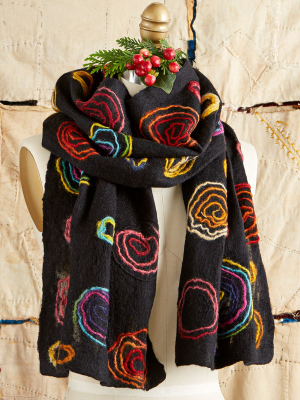 Floating Felt-on-Silk Scarf - Concentric Coils