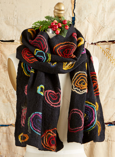 Floating Felt-on-Silk Scarf - Concentric Coils