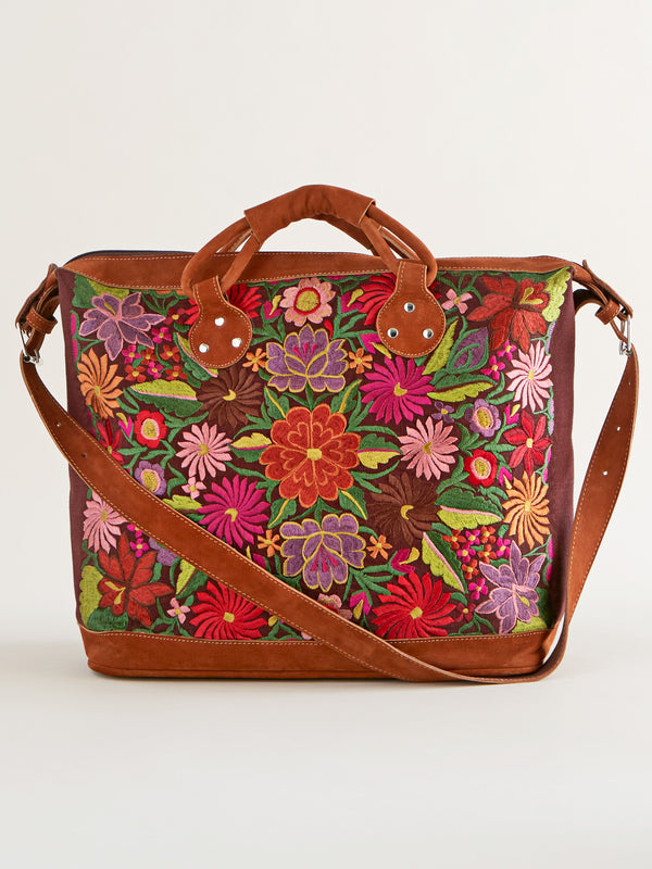 Embroidered Floral Overnight Bag