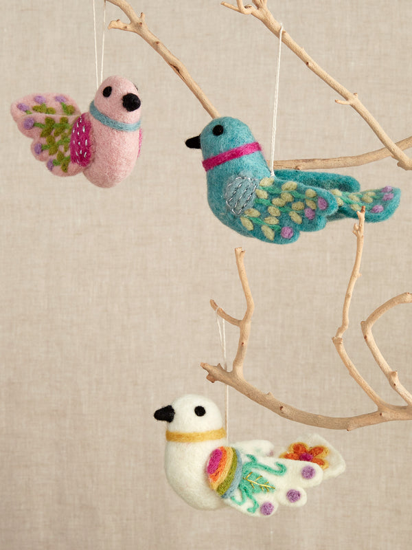 Pastel Lovebird Felted Ornaments - Set of 3