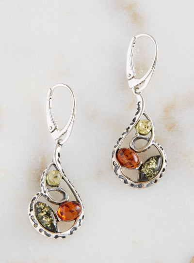 Amber Energy Tricolor Earrings and Necklace Set