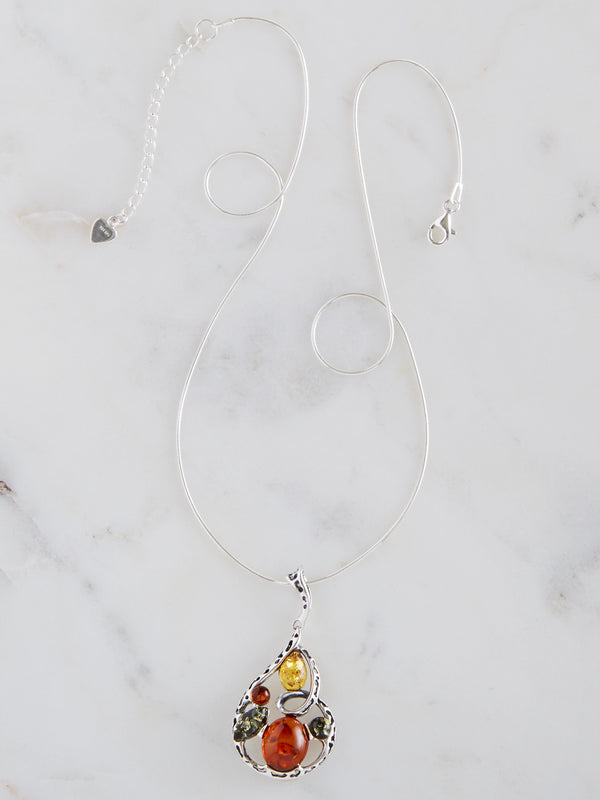 Amber Energy Tricolor Earrings and Necklace Set