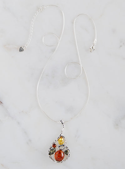 Amber Energy Tricolor Earrings and Necklace Set