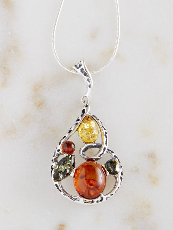 Amber Energy Tricolor Earrings and Necklace Set