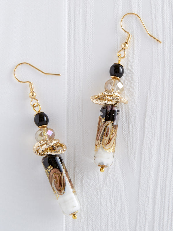 Veneto Gold and Black Glass Earrings