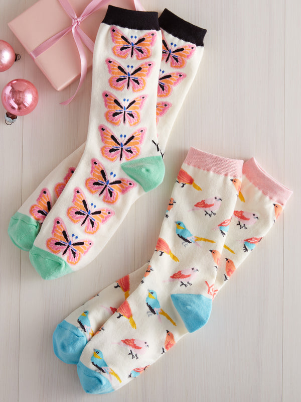 Cutest Crew Socks - Songbirds and Butterflies - Set of Both FINAL SALE (No Returns)