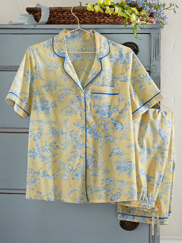 Birds on Toile Short-Sleeve Pajamas