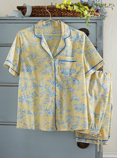 Birds on Toile Short-Sleeve Pajamas