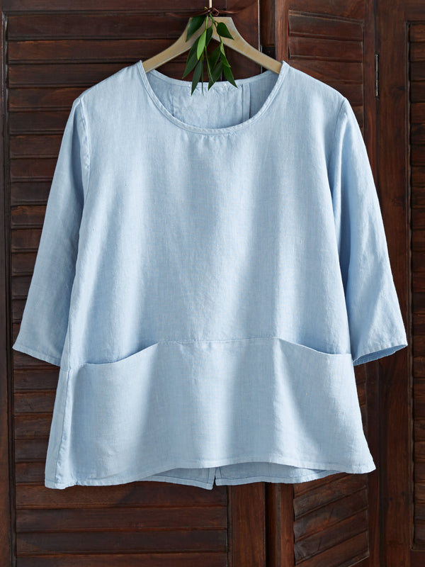 Linen Cross-Back Pocket Top