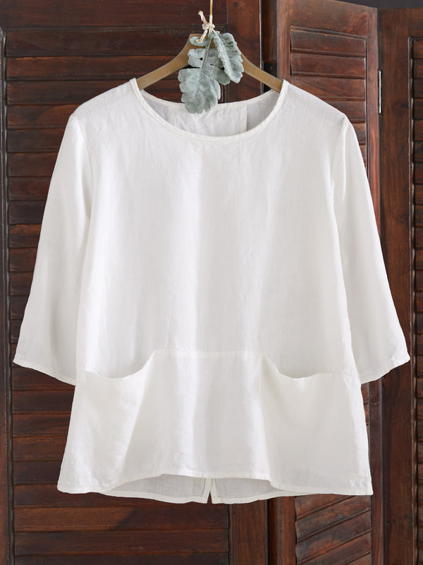 Linen Cross-Back Pocket Top