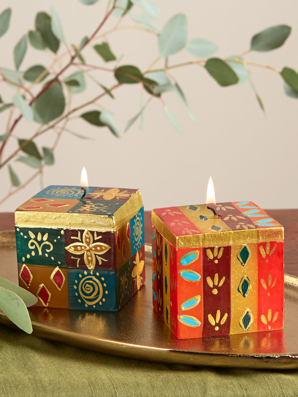 Golden Glow Hand-painted Cube Candles