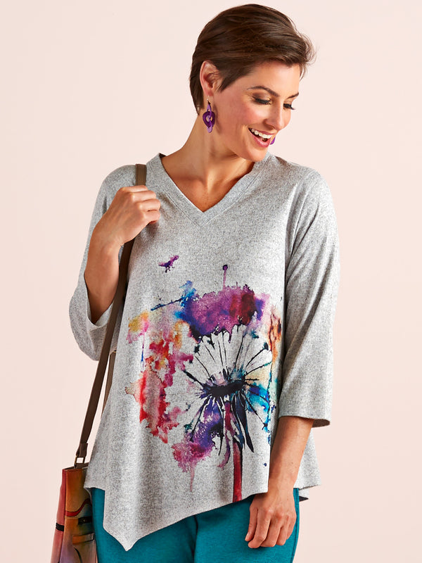 Dandelion Drawing V-Neck Top