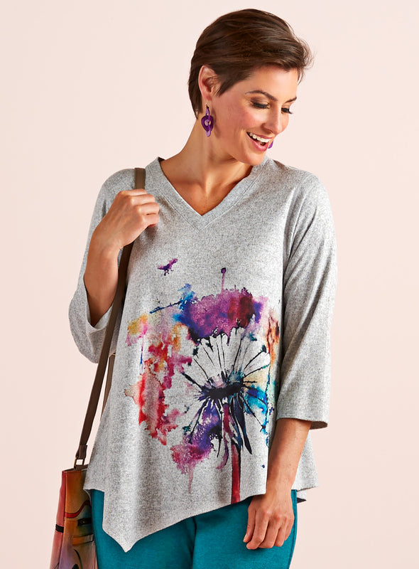 Dandelion Drawing V-Neck Top