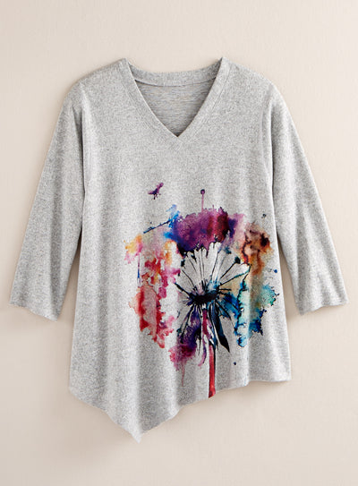 Dandelion Drawing V-Neck Top