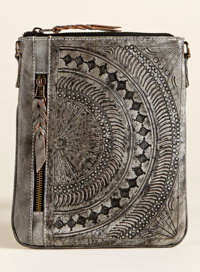 Hand-tooled Leather Medallion Crossbody Bag FINAL SALE (No Returns)