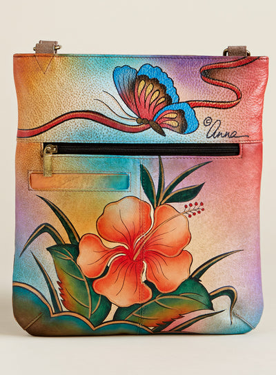 Hibiscus Hand-painted Leather Crossbody Bag FINAL SALE (No Returns)